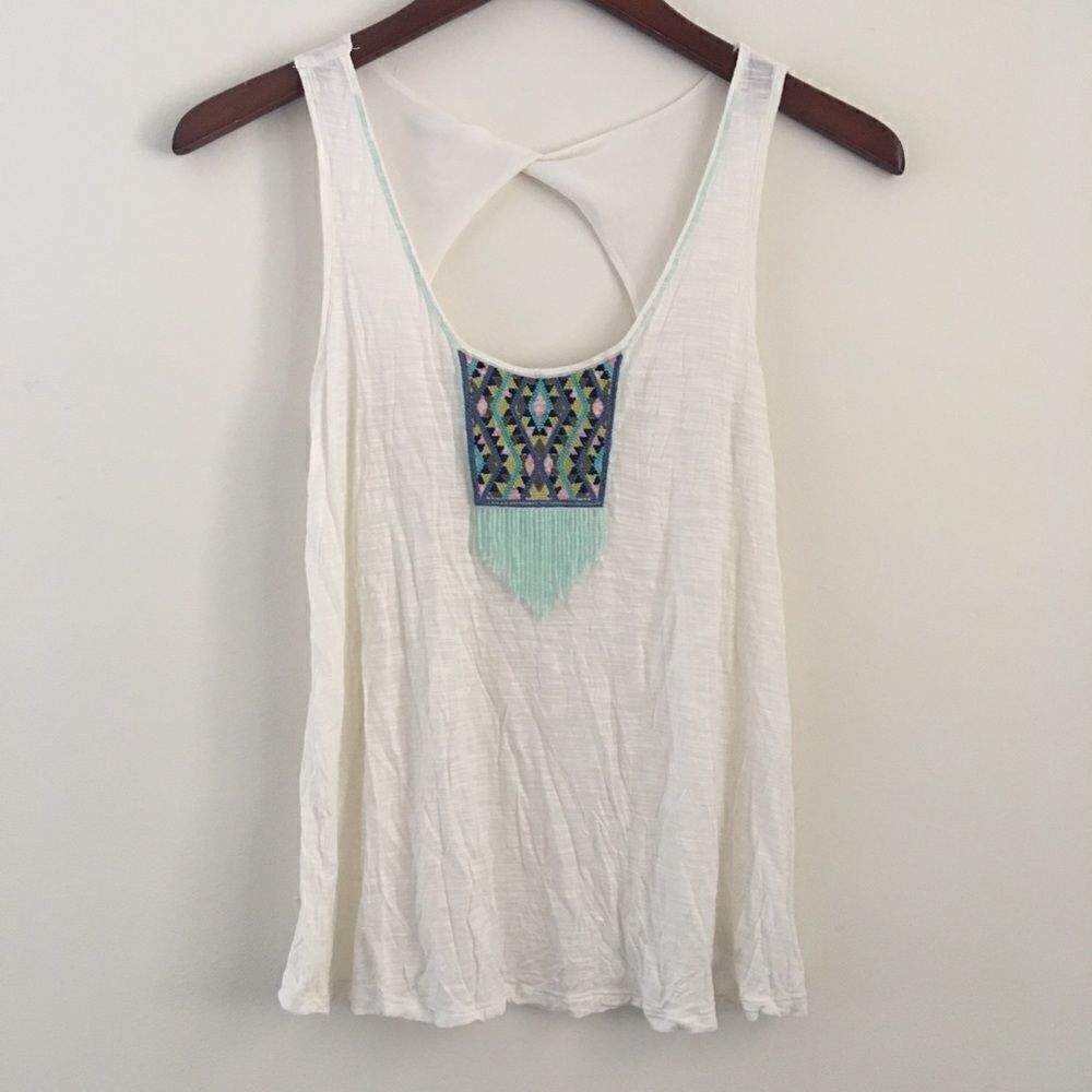 American Eagle Embroidered Beaded Fringe Tank Top | Size XS